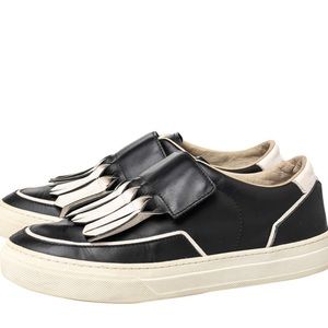 Tod’s Loafers Kiltie Fringe Black and White Leather Slip-on Sneakers Size 5